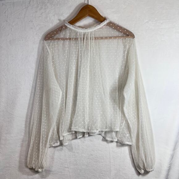 Showpo 6 Oversized‎ Ruffle High Neck Top Swiss Dot Sheer White Balloon Coquette - Picture 1 of 7